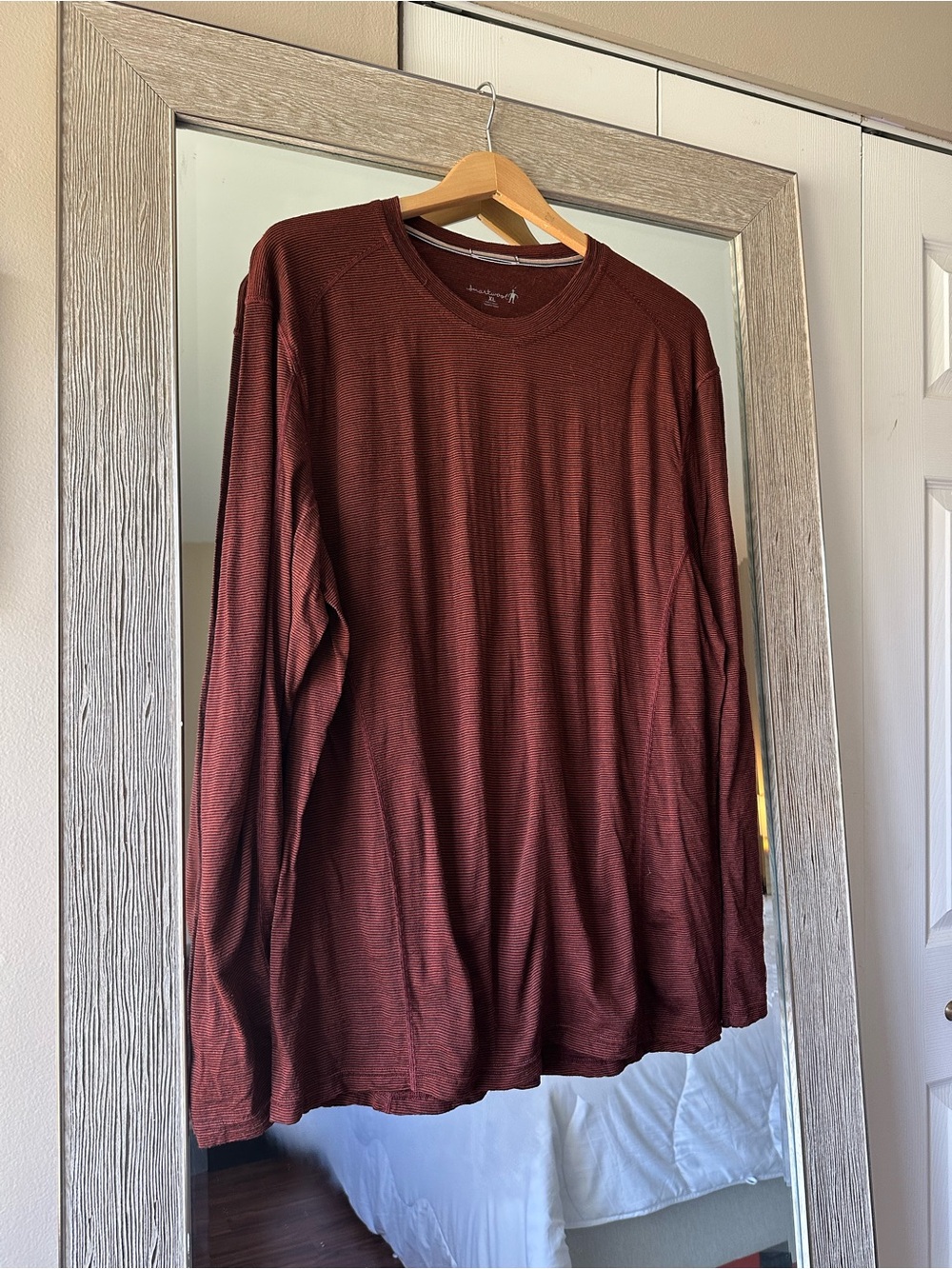 Smartwool Men's 100% Merino Wool Brown Knit Striped Crew Neck Long Sleeve Top XL